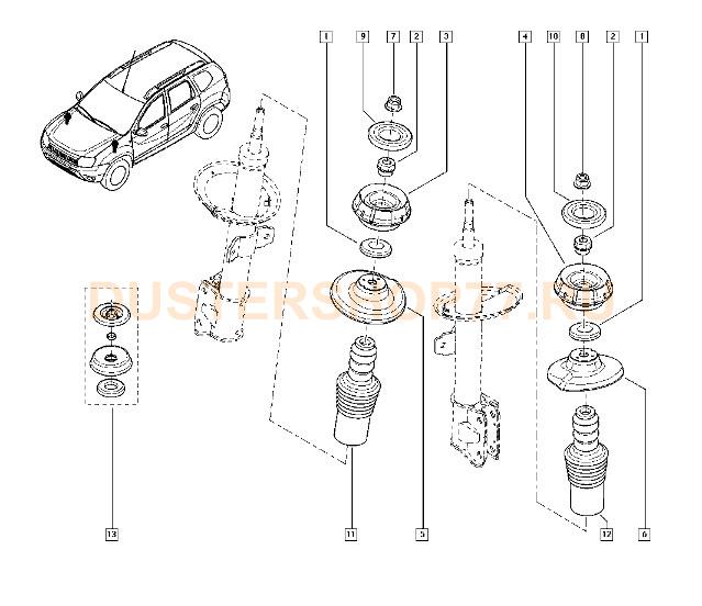 Комплект опоры амортизатора переднего (4 детали) Оригинал 543A06915R